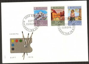 Switzerland 1975 Europa CEPT Art Paintings Set of 3 FDC