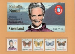 Denmark Greenland Danmark Scott 314-318 Butterflies 1997 MNH stamps + booklet