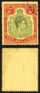 Bermuda SG118b KGVI 5/- Pale Green and Red/yellow Line Perf 14.25 (Ref 63)