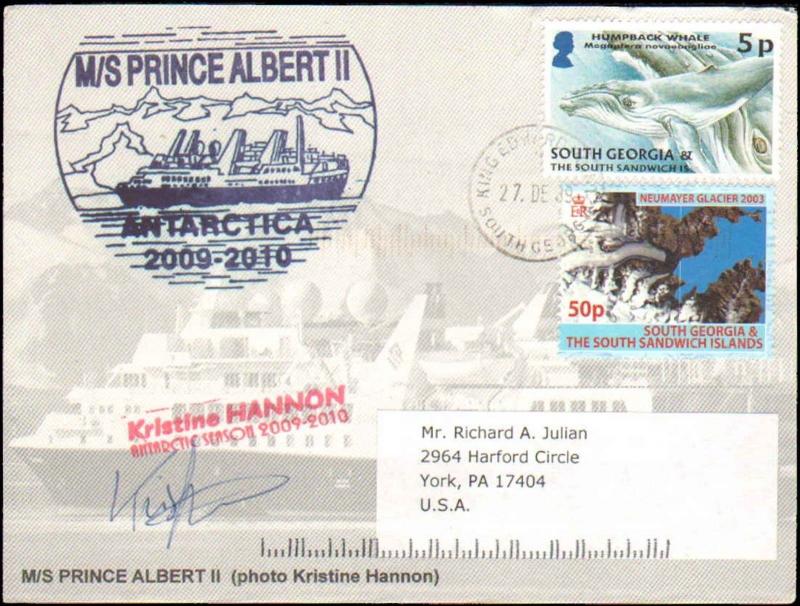 2009 SOUTH GEORGIA M/S PRINCE ALBERT II SHIP POSTCARD + SIGNED