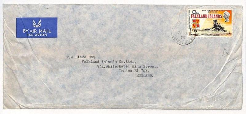 FALKLAND ISLANDS Company Air Mail Cover GB London BATTLESHIPS 1975 SS402