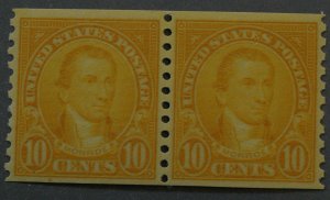 United States #603 Ten Cent Monroe Coil Pair MNH