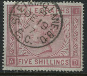 1876 QV 5/ Telegraph stamp Plate 1 AD with a Seething Lane 1877 CDS (40)