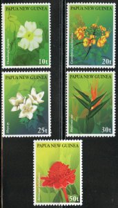 Papua New Guinea Scott 928-32 MNHOG - 1997 Flowers Set - SCV $5.40