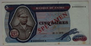 Zaire P22a vf banknote/ Specimen