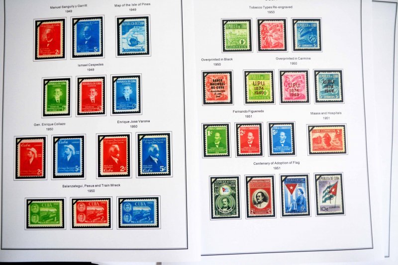 COLOR PRINTED CUBA 1855-1958 STAMP ALBUM PAGES (83 illustrated pages)