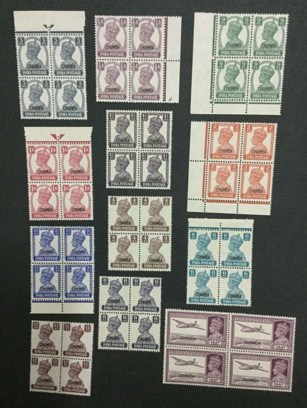 MOMEN: INDIA CHAMBA SG # 1942-7 BLOCKS MINT OG NH LOT #198489-6043