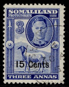 SOMALILAND PROTECTORATE GVI SG127, 15c on 3a bright blue, FINE USED. CDS