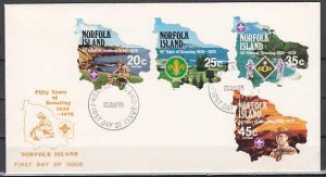 Norfolk Is., Scott cat. 231-234. 50th Anniv. of Scouting, First day cover. ^