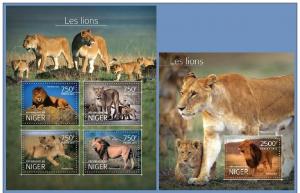 NIGER 2014 2 SHEETS nig14518ab LIONS WILDLIFE WILDCATS CHATS