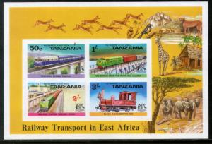 Tanzania 1976 Railway Transport Locomotive Train Wildlife Sc 65a Imperf M/s M...