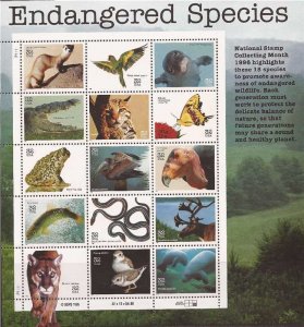 US Stamp - 1996 Endangered Species - Sheet of 15 Stamps - Scott #3105