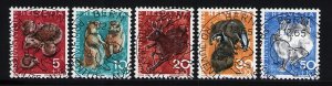 Switzerland B350-B354 superb cancels used set wild animals hedgehog badger hare