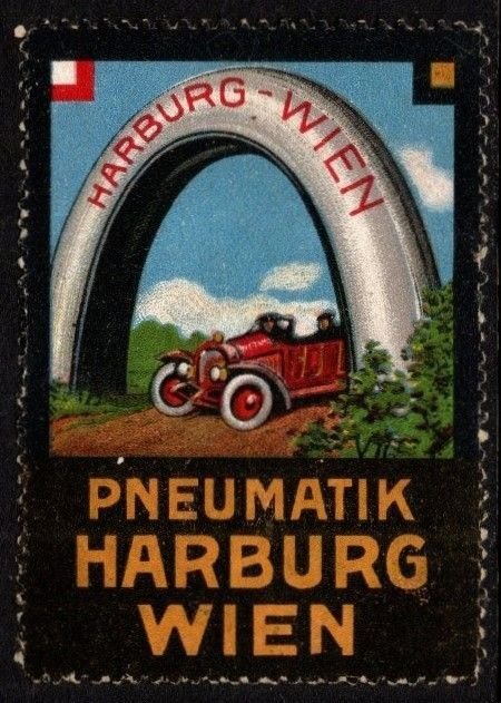 Vintage Germany Poster Stamp Hamburg-Wien Pneumatics Harburg Wien