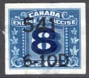 van Dam FX138, 8c on 6c - Overprint on Imperforate, Canada Federal Excise Revenu