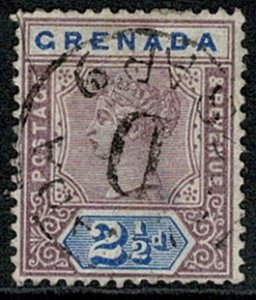 GRENADA QV 1895-99 2 1/2d MAUVE & ULTRAMARINE VFU SG51 Wmk.CrCA P.14 VGC