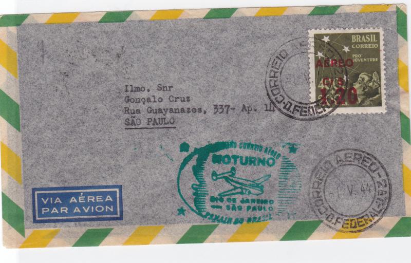brasil 1944 air mail flight stamps cover sao paulo   ref r15435