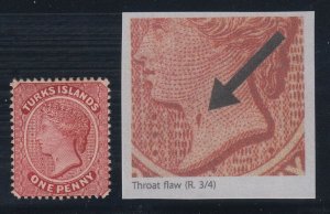 Turks Islands, SG 1a, MHR (slight short gumming) Throat Flaw variety