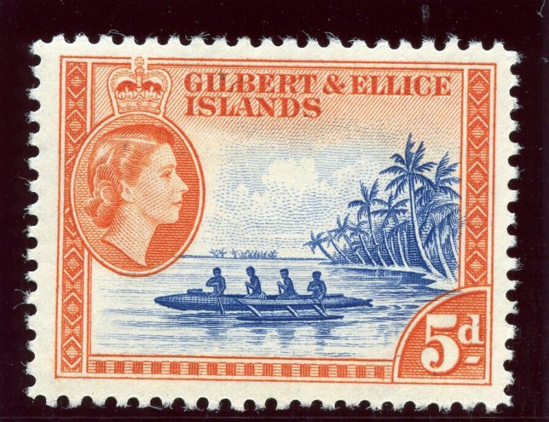 Gilbert & Ellice Is 1962 QEII 5d ultramarine & brown orange MLH. SG 69a. 