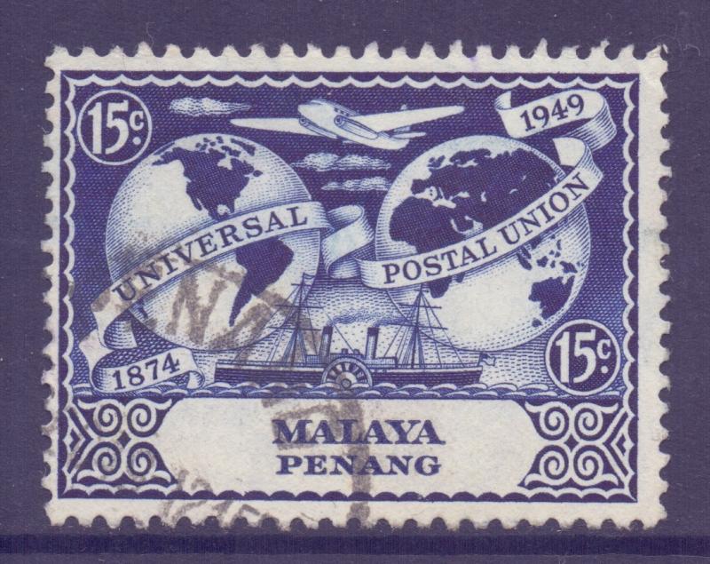 Malaya Penang Scott 24 - SG24, 1949 UPU 15c used