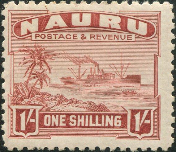 Nauru 1937 SG36B 1/- brown-lake Freighter shiny MH