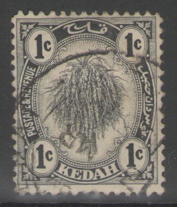 MALAYA KEDAH SG52 1922 1c BLACK FINE USED 