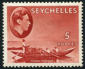 SEYCHELLES-1938 5r Red Sg 149 LIGHTLY MOUNTED MINT V20228