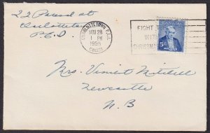 Canada - 1955 - Scott #358 - used on cover - FIGHT T.B. slogan cancel