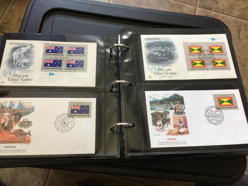 United Nations Flag Stamps 240 First Day Covers, 1980-1989 in 2 Supersafe albums