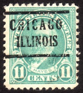 1922, US 11c, Hayes, Used, Chicago precancel, Sc 563