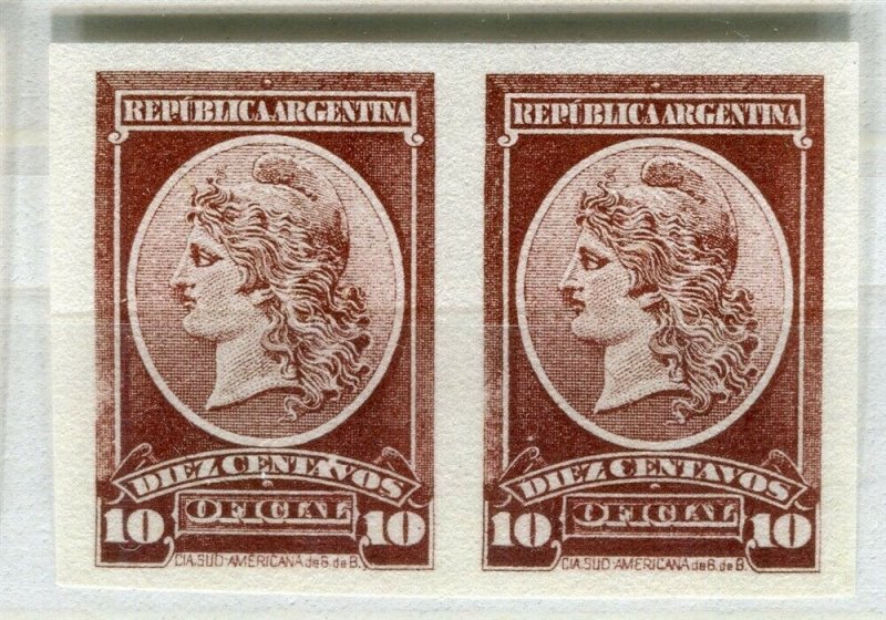 ARGENTINA; 1901 early classic Official PROOF COLOUR TRIAL Mint Imperf pair