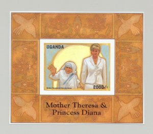 Uganda #1536 Mother Theresa, Princess Diana 1v S/S Imperf Chromalin Proof