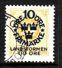 Sweden semi-postal-SC#B8-Used-10o+10o on 24o yellow-1916-