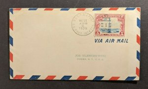 1929 SS President Jackson USTP Sea Post Airmail Cover to Forks New York