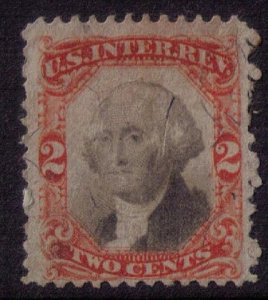 US Sc #R135a Used  Vermilion & Black Error W/Silk Fibers F-VF Cat.$700.00