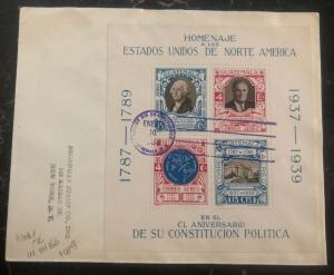 1938 Guatemala Souvenir First Day Cover FDC To NY USA Constitution homage