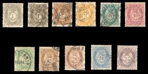 Norway #35-45 Cat$544, 1882-93 1o-25o, complete set, used, high value signed ...