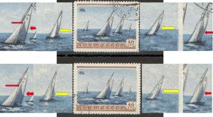 RUSSIA - 2 USED STAMPS - SAILING - SPORT - PLATE ERROR - 1954.