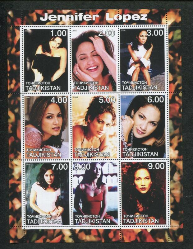 Tajikistan Commemorative Souvenir Stamp Sheet - Actress Jennifer Lopez