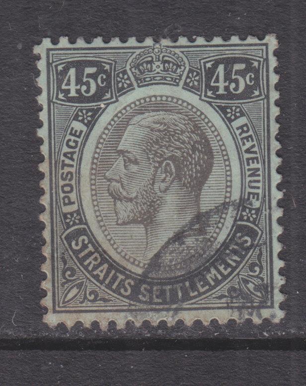 STRAITS SETTLEMENTS, 1918 KGV Mult. CA, 45c. Black on Green, Olive Back, used.