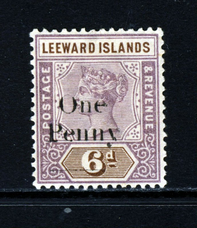 LEEWARD ISLANDS QV 1902 1d. on 6d. Dull Mauve & Brown Surcharge SG 18 MINT