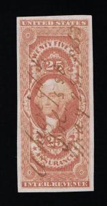 EXCEPTIONAL GENUINE SCOTT #R46a 1862-71 25¢ REVENUE - INSURANCE 1863 USAGE