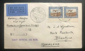 1934 Windhoek South West Africa First Flight Cover FFC To Blantyre Nyasaland