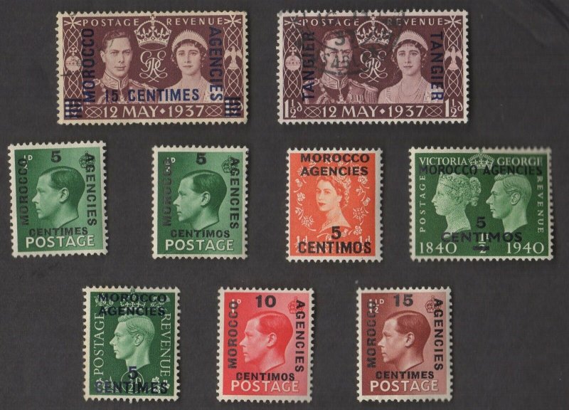 9 BRITISH MOROCCO AGENCIES All Different Stamps (C80)