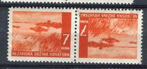 CROATIA; 1940s early WWII pictorial issue Mint MNH TETE-BECHE PAIR, 7k