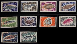 ZA0105 - CAMEROON - Set of 10 IMPERF STAMPS - 1968 FISH Scott # 476/85 MNH-