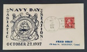 1937 USS Guam to Meriden Connecticut Hankow China Cancel Illustrated Navy Day