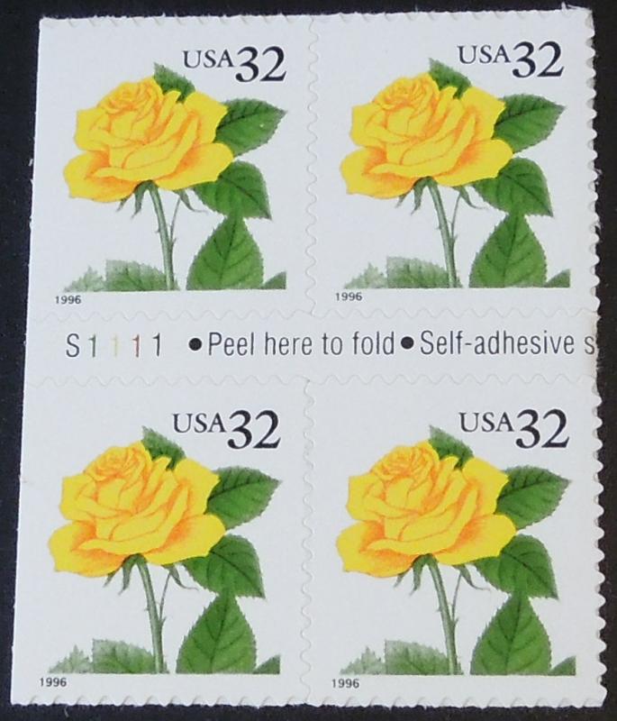 1996 32c booklet Yellow Rose Scott 3049 B4 Mint NH