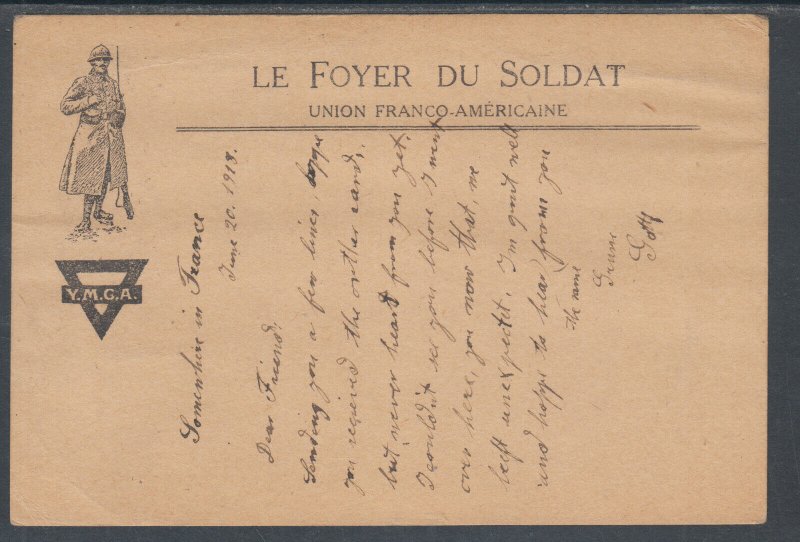 France, 1918 AEF Censored Soldier's Card to US