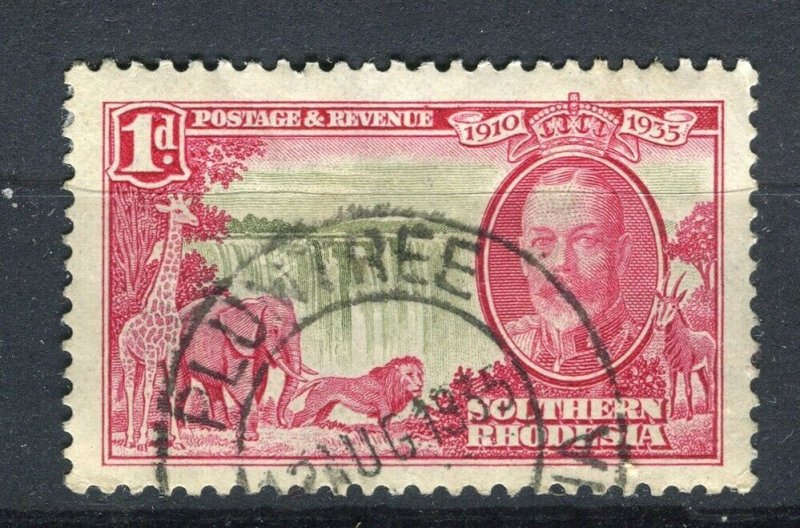 SOUTHERN RHODESIA; 1935 early GV Jubilee issue used 1d. Plumtree Postmark